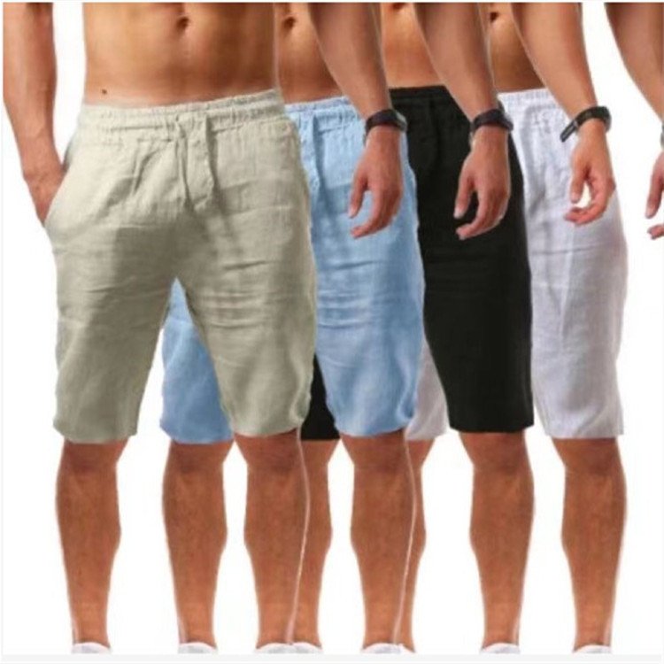 Macymars™ Summer Men's Linen Solid Color Drawstring Shorts Beach Shorts